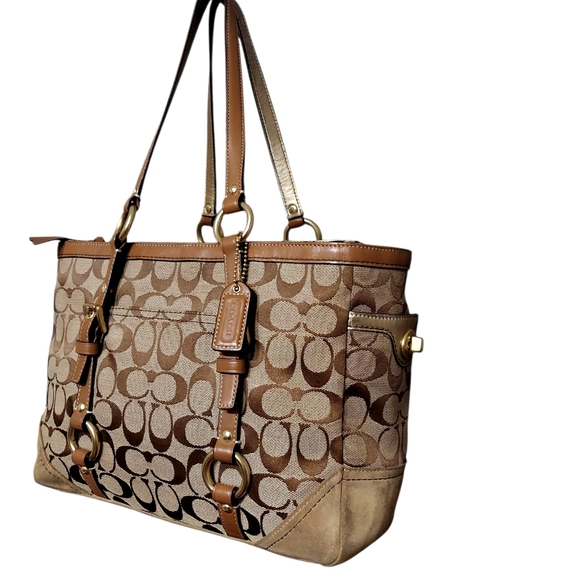 Coach Y2K Signature Turnlock Jacquard, Leather & Suede Tote Bag EUC - Picture 5 of 15